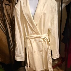 Cream Double-Breasted Belted Blazer